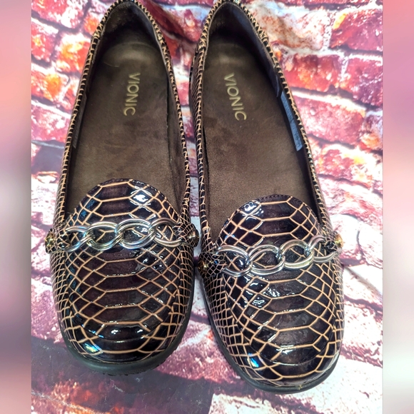 Vionic Alda Womens 7 Brown Leather Snake Croc Chain Orthaheel Loafers - Picture 5 of 7